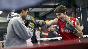 Justin Trudeau durante un entrenamiento para su combate de exhibición.