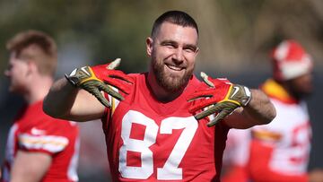 TEMPE, ARIZONA - FEBRUARY 08: Travis Kelce #87 of the Kansas City Chiefs participates in practice prior to Super Bowl LVII at Arizona State University on February 08, 2023 in Tempe, Arizona. The Kansas City Chiefs play the Philadelphia Eagles in Super Bowl LVII on February 12, 2023 at State Farm Stadium.   Christian Petersen/Getty Images/AFP (Photo by Christian Petersen / GETTY IMAGES NORTH AMERICA / Getty Images via AFP)