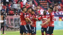 Jugadores de Independiente Medellín en un partido de la Liga BetPlay.