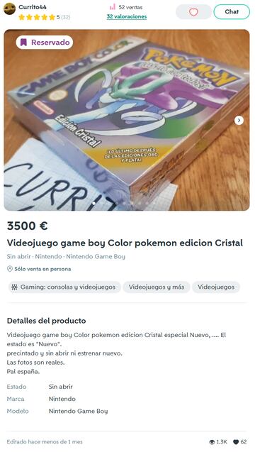 pokemon cristal nuevo precintado wallapop