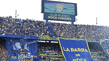Boca Juniors' fans cheer for their team before the Argentine Professional Football League Cup 2024 match between Boca Juniors and Barracas Central at La Bombonera stadium in Buenos Aires on August 4, 2024. (Photo by ALEJANDRO PAGNI / AFP)
