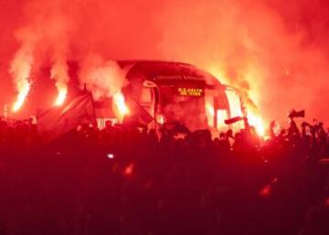 El autocar del Celta a la llegando al estadio de Balaídos.