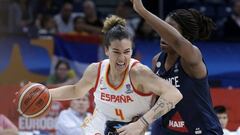 ADC23. Belgrade (Serbia), 07/07/2019.- Laura Nicholls (L) of Spain in action against Endene Miyem (R) of France during the FIBA Women&#039;s Eurobasket 2019 final match between Spain and France in Belgrade, Serbia, 07 July 2019. (Baloncesto, Francia, Espa&ntilde;a, Belgrado) EFE/EPA/ANDREJ CUKIC