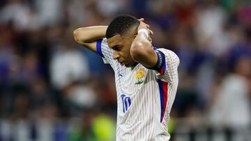 MÚNICH (ALEMANIA), 09/07/2024.- El delantero de la selección francesa Kylian Mbappé, durante el partido de semifinales de la Eurocopa de fútbol que España y Francia disputan este martes en Múnich. EFE/Alberto Estévez
