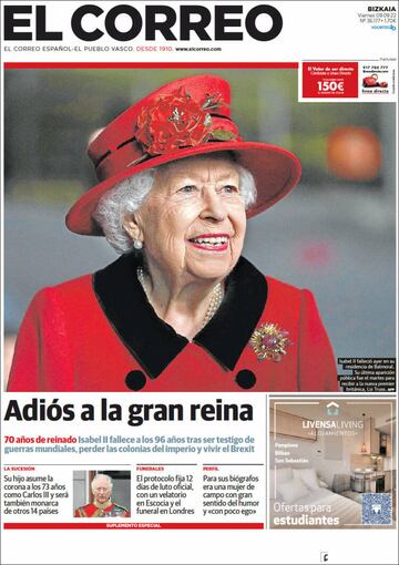 Las portadas de los diarios tras el fallecimiento de Isabel II