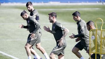 Los jugadores del Atl&eacute;tico en el entrenamiento.