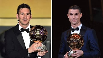 Messi y Cristiano Ronaldo posan con sus Balones de Oro