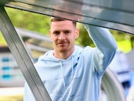 Sergio Gómez, jugador de la Real Sociedad, en Zubieta durante la entrevista con AS.