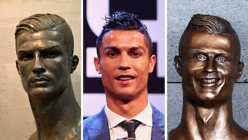 Los bustos de bronce del jugador del Real Madrid, Cristiano Ronaldo.
