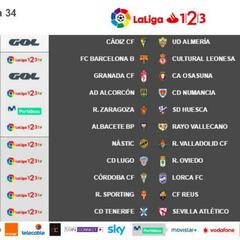 Ya hay horarios para la jornada 34 de Segunda División