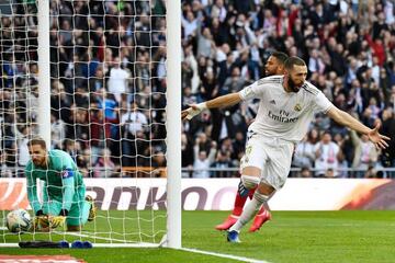 It's the business end | Real Madrid's French forward Karim Benzema celebrates after scoring against Atlético Madrid.