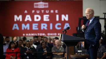 HAMILTON, OHIO - MAY 6: President Joe Biden speaks at United Performance Metals in Hamilton, Ohio on May 06, 2022. (Photo by Megan Jelinger/Anadolu Agency via Getty Images)