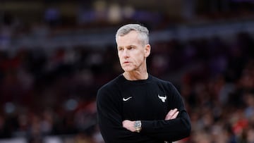 Mar 23, 2026; Chicago, Illinois, USA; Chicago Bulls head coach Billy Donovan looks on from the bench during the first half at United Center. Mandatory Credit: Kamil Krzaczynski-Imagn Images