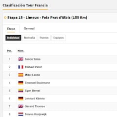 Etapa 15: clasificaciones del día y así está la general del Tour