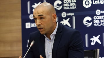 Manolo Gaspar, en la sala de prensa de La Rosaleda.