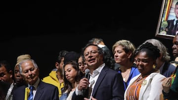 BOGOTA, COLOMBIA - JUNE 19: Gustavo Petro, the leftist former mayor of Bogota, has been declared the winner of Colombia's presidential election in Bogota, Colombia, on June 19, 2022. Gustavo Petro, a current senator, defeated right-wing construction magnate Rodolfo Hernandez in Sunday's run-off election. Figures showed he took 50.5% of the votes, defeating his rival by more than 700,000 ballots to become Colombia's first left-wing leader. His running mate Francia Marquez, a single mother, and former housekeeper, will become the country's first black woman vice-president. (Photo by Juancho Torres/Anadolu Agency via Getty Images)