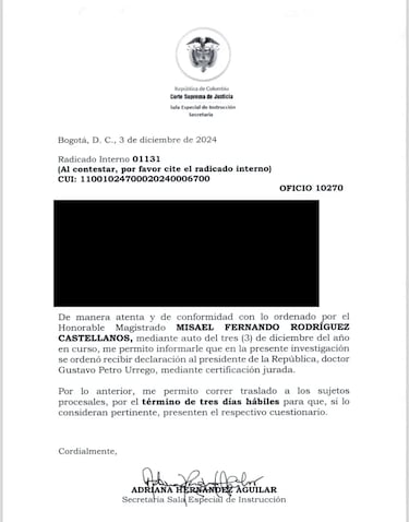 Corte Suprema de Justicia ordena declaración de Petro por caso de la UNGRD