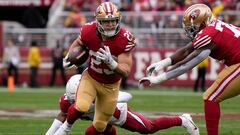 SANTA CLARA, CALIFORNIA - JANUARY 08: Christian McCaffrey #23 of the San Francisco 49ers runs the ball for a touchdown during the first quarter against the Arizona Cardinals at Levi's Stadium on January 08, 2023 in Santa Clara, California.   Thearon W. Henderson/Getty Images/AFP (Photo by Thearon W. Henderson / GETTY IMAGES NORTH AMERICA / Getty Images via AFP)