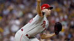 SAN DIEGO, CALIFORNIA - OCTOBER 18: Zack Wheeler #45 of the Philadelphia Phillies pitches during the fourth inning against the San Diego Padres in game one of the National League Championship Series at PETCO Park on October 18, 2022 in San Diego, California.   Ronald Martinez/Getty Images/AFP