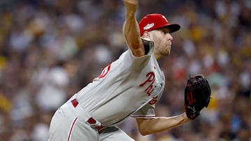 SAN DIEGO, CALIFORNIA - OCTOBER 18: Zack Wheeler #45 of the Philadelphia Phillies pitches during the fourth inning against the San Diego Padres in game one of the National League Championship Series at PETCO Park on October 18, 2022 in San Diego, California.   Ronald Martinez/Getty Images/AFP