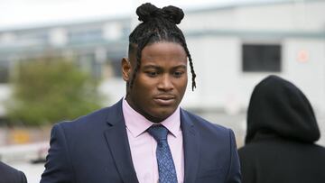 San Francisco 49ers linebacker Reuben Foster walks to the Santa Clara Hall of Justice for his preliminary hearing on his domestic-violence case in San Jose, California, on Thursday, May 17, 2018. (LiPo Ching/Bay Area News Group)