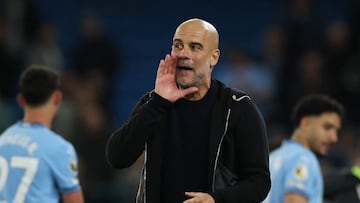 Pep Guardiola celebra la victoria del Manchester City.