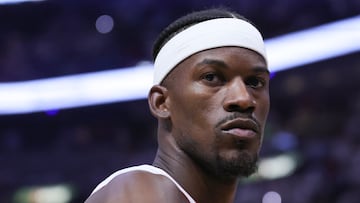 MIAMI, FLORIDA - MAY 23: Jimmy Butler #22 of the Miami Heat prior to facing the Boston Celtics during the first quarter in game four of the Eastern Conference Finals at Kaseya Center on May 23, 2023 in Miami, Florida. NOTE TO USER: User expressly acknowledges and agrees that, by downloading and or using this photograph, User is consenting to the terms and conditions of the Getty Images License Agreement. Megan Briggs/Getty Images/AFP (Photo by Megan Briggs / GETTY IMAGES NORTH AMERICA / Getty Images via AFP)