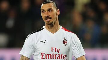 Zlatan Ibrahimovic del AC Milan en el juego contra ACF Fiorentina en el Stadio Artemio Franchi, Italia. Febrero 22, 2020.