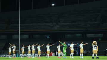 Players of Pumas during the Quarter Finals second leg match between Pumas UNAM and Vancouver Whitecaps as part of the CONCACAF Champions Cup 2025, at Olimpico Universitario Stadium on April 09, 2025 in Mexico City, Mexico.