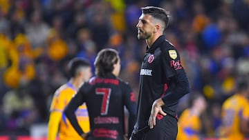 Joao Dias durante el partido de Toluca en contra de los Tigres en el Estadio Universitario.