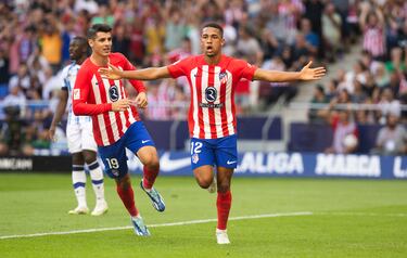 Lino celebrando su gol que abre el marcador en el Cívitas Metropolitano.