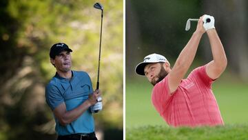 Rafa Nadal y Jon Rahm compiten durante unos torneos de golf.