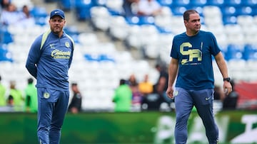 Marcos De Seixas Correa physical trainer and Andres Soares Jardine head coach of America during the 16th round match between Monterrey and America as part of the Liga BBVA MX, Torneo Clausura 2025 at BBVA Bancomer Stadium, on April 16, 2025 in Monterrey, Nuevo Leon, Mexico.