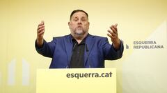 Oriol Junqueras, presidente de ERC, durante una rueda de prensa.