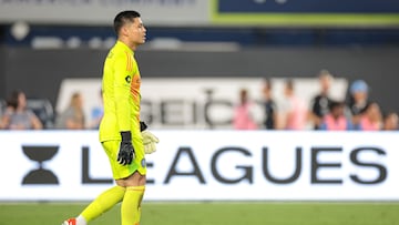 Jul 28, 2024; Bronx, New York, USA; New York City FC goalkeeper Luis Barraza (1) in action against Queretaro FC during the second half at Yankee Stadium. Mandatory Credit: Vincent Carchietta-USA TODAY Sports