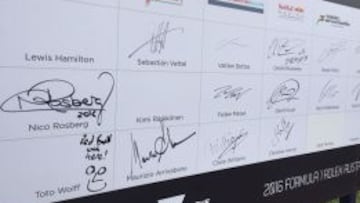 Detalle de la firma de Toto Wolff: &quot;Red Bull was here!&quot;