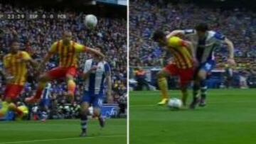 El Espanyol pidió un penalti de Masche y el Barça, otro a Pedro