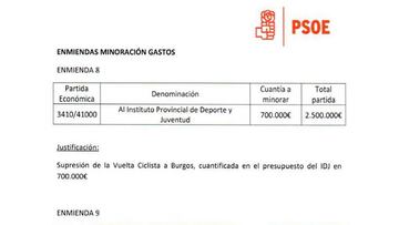 El documento en el que el PSOE de Burgos pide la retirada de la subvenci&oacute;n.