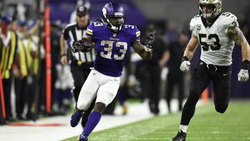 MINNEAPOLIS, MN - SEPTEMBER 11: Dalvin Cook #33 of the Minnesota Vikings carries the ball in the second half of the game against the New Orleans Saints on September 11, 2017 at U.S. Bank Stadium in Minneapolis, Minnesota. Hannah Foslien/Getty Images/AFP
== FOR NEWSPAPERS, INTERNET, TELCOS & TELEVISION USE ONLY ==