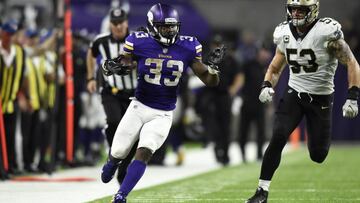 MINNEAPOLIS, MN - SEPTEMBER 11: Dalvin Cook #33 of the Minnesota Vikings carries the ball in the second half of the game against the New Orleans Saints on September 11, 2017 at U.S. Bank Stadium in Minneapolis, Minnesota.   Hannah Foslien/Getty Images/AFP
 == FOR NEWSPAPERS, INTERNET, TELCOS &amp; TELEVISION USE ONLY ==