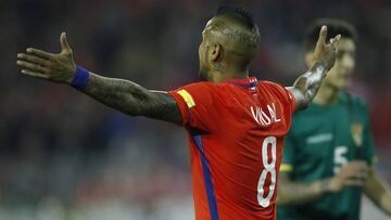 Futbol, Chile vs Bolivia.
Eliminatorias mundial Rusia 2018.
El jugador de Chile, Arturo Vidal, se lamenta luego de perder una oportunidad de gol contra Bolivia durante el partido clasificatorio al mundial de Rusia 2018 disputado en el estadio Monumenta