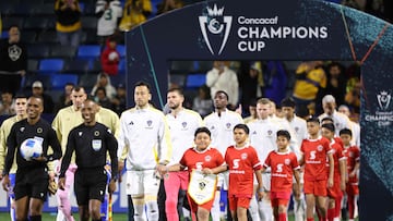 CARSON, CALIFORNIA - APRIL 01: LA Galaxy players enter onto the pitch prior to the CONCACAF Champions Cup match between LA Galaxy and Tigres UANL at Dignity Health Sports Park on April 01, 2025 in Carson, California. Luiza Moraes/Getty Images/AFP (Photo by Luiza Moraes / GETTY IMAGES NORTH AMERICA / Getty Images via AFP)