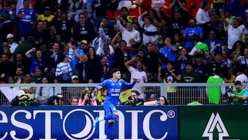 Soccer Football - Liga MX - Club America v Cruz Azul - Estadio Azteca, Mexico City, Mexico - April 11, 2026 Cruz Azul's Omar Campos celebrates scoring their first goal REUTERS/Eloisa Sanchez