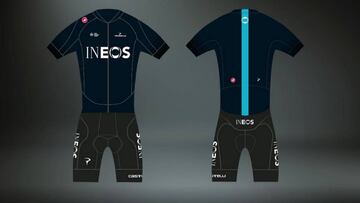 Imagen del maillot del Team INEOS para el Tour de Romand&iacute;a 2019 con los colores del equipo Sky.