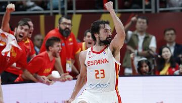 Sergio Llull, tras un triple frente a Australia.