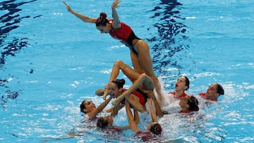 El equipo espa&ntilde;on de nataci&oacute;n sincronizada, durante los Mundiales de Nataci&oacute;n de Gwangju 2019.