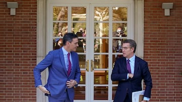 DVD1101 (07/04/2022) El presidente de gobierno Pedro Sánchez recibe al nuevo líder de la oposición Alberto Núñez Feijóo en el palacio de la Moncloa en Madrid. ANDREA COMAS