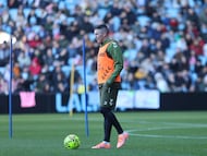 Iago Aspas durante un entrenamiento del Celta en Balaídos