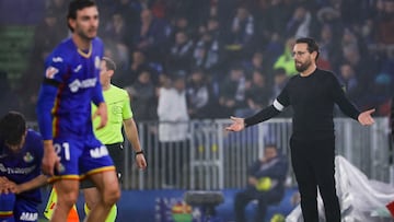 GETAFE, 01/02/2026.- El entrenador del Getafe, José Bordalás, durante el encuentro correspondiente a la jornada 22 de Laliga EA Sports que disputan hoy Domingo Getafe y Celta en el Coliseum de la localidad madrileña. EFE / Zipi Aragón.