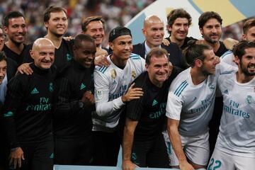 Cristiano Ronaldo celebrates with his teammates.